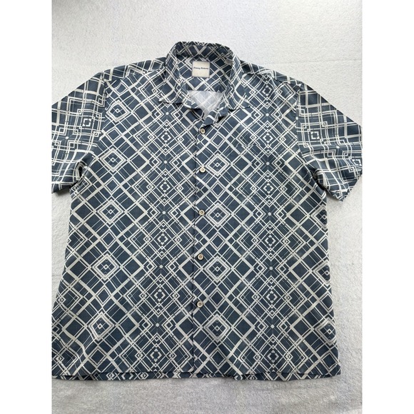 Tommy Bahama Mens Sz XXL Shirt 100% Silk Art Deco Retro Camp Shirt Antique Blue - Picture 2 of 16